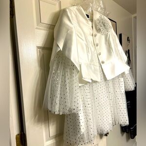 White or ivory two piece tulle skirt set with silver in the tulle.